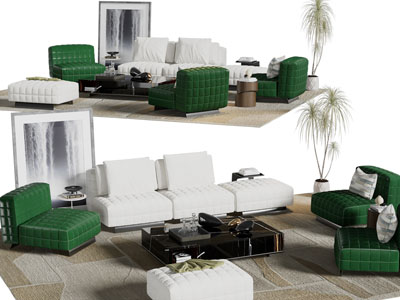 现代多人 单人沙发和茶几组合