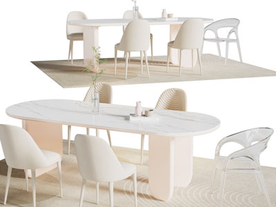现代椭圆形餐桌椅组合3d模型 现代椭圆形餐桌椅组合