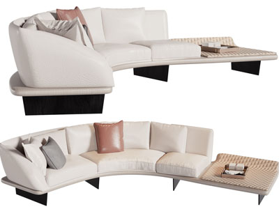 现代带边几的弧形多人沙发