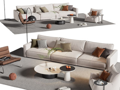 现代多人沙发 休闲椅子和茶几组合