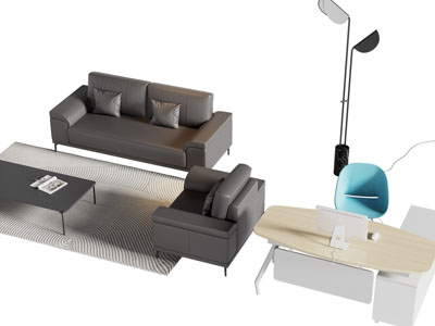 现代多人 单人沙发 办公桌椅组合3d模型 现代多人 单人沙发 办公桌椅组合