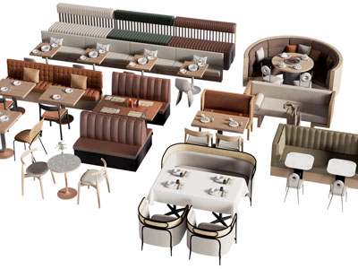 现代卡座餐桌椅组合3d模型 现代卡座餐桌椅组合