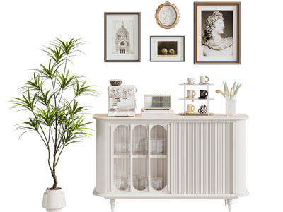 法式白色餐边柜 咖啡机摆件组合