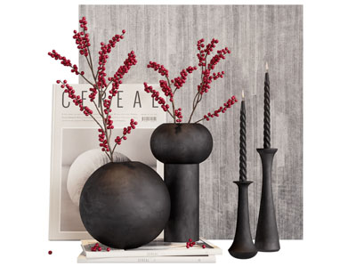 现代陶艺花瓶花卉 烛台 装饰画摆件组合