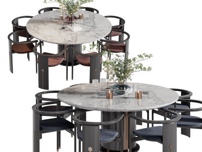 新中式圆形大理石餐桌椅组合3d模型 新中式圆形大理石餐桌椅组合