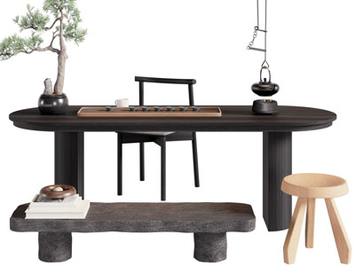 新中式茶桌椅组合3d模型 新中式茶桌椅组合