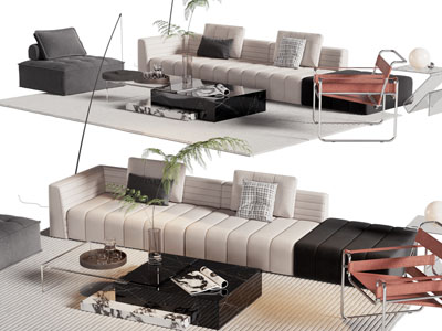 现代多人沙发 休闲椅子和茶几组合