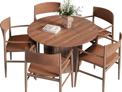 北欧圆形实木餐桌椅组合3d模型 北欧圆形实木餐桌椅组合