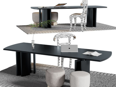 现代书桌椅组合3d模型 现代书桌椅组合