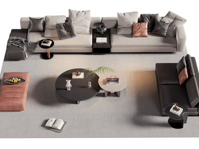 现代多人沙发 双人沙发和茶几组合