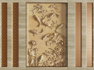 新中式金鱼 荷花浮雕 背景墙3d模型 新中式金鱼 荷花浮雕 背景墙