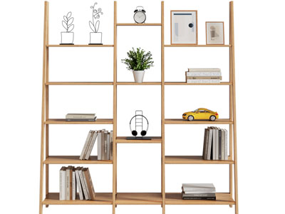 现代实木开放式书架