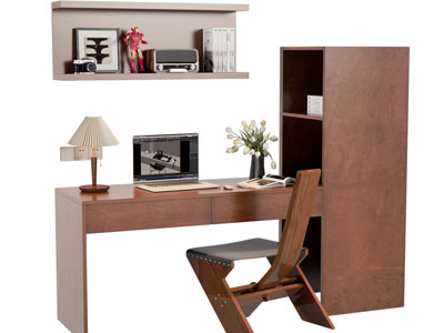 中古风实木书柜 书桌椅组合