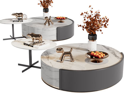 现代圆形茶几3d模型 现代圆形茶几