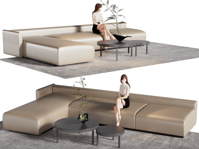 现代转角多人沙发 茶几组合