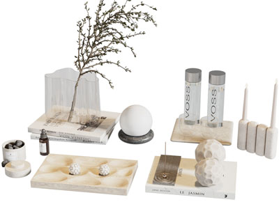 现代化妆品 花瓶花卉 台灯摆件组合