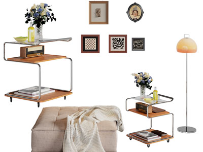 现代方形坐墩 落地灯 边几