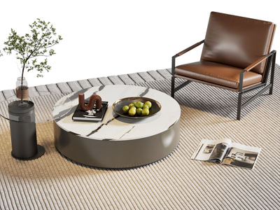 现代圆形茶几 休闲椅子3d模型 现代圆形茶几 休闲椅子