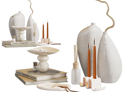 现代花瓶 书本 烛台摆件组合