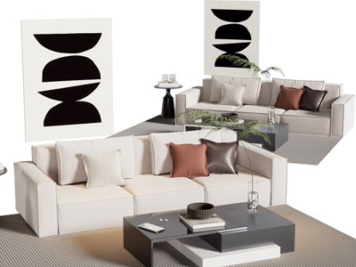 现代多人沙发 茶几组合