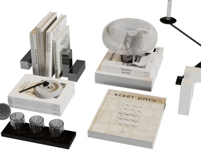 现代书本 台灯 烛台摆件组合