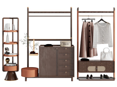 现代实木玄关鞋柜 衣架