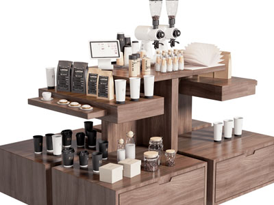 现代咖啡厅操作台 料理台 中岛台