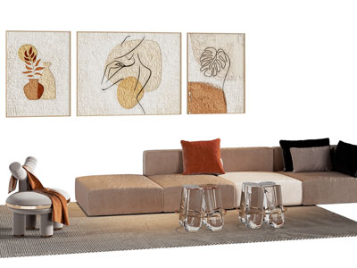 现代多人沙发 装饰挂画