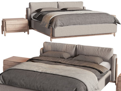 北欧实木双人床 床头柜