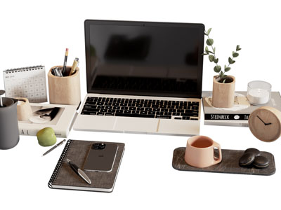 现代笔记本电脑 笔筒 咖啡杯摆件组合