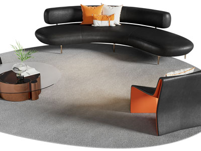 现代弧形多人沙发 休闲椅子和茶几组合
