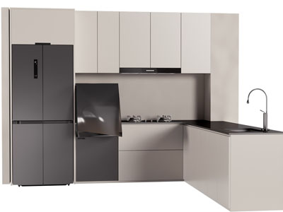 现代嵌入冰箱的整体橱柜