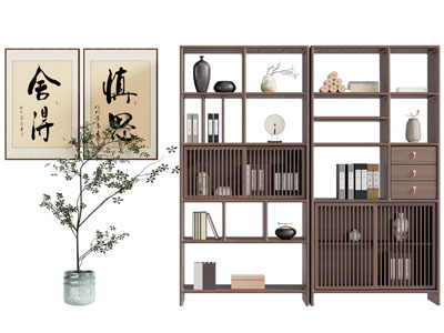 新中式开放式装饰书柜 装饰挂画