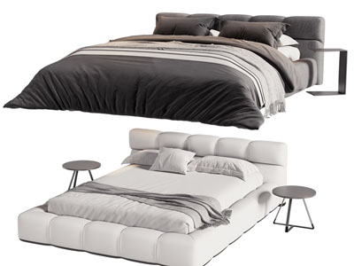 现代布艺双人床