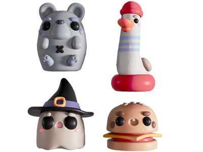 现代卡通玩偶雕塑雕刻摆件组合3d模型 现代卡通玩偶雕塑雕刻摆件组合