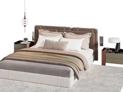 现代双人床 床头柜