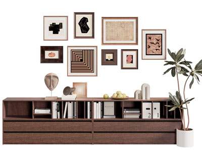 中古风实木书柜 装饰挂画