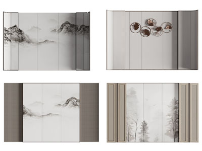 新中式床头背景墙3d模型 新中式床头背景墙