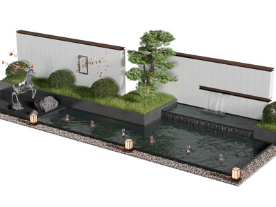 新中式庭院背景墙 水景水池景观园艺小品