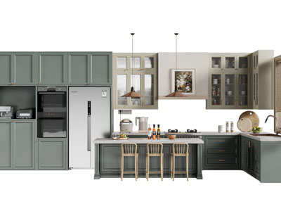 美式高柜 整体橱柜 厨房中岛