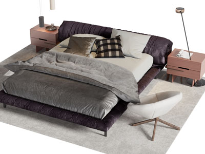 现代布艺双人床 床头柜