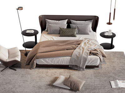 现代双人床 床头几