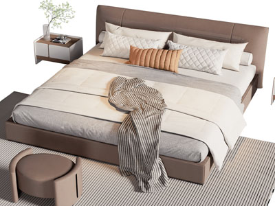 现代双人床 床头柜