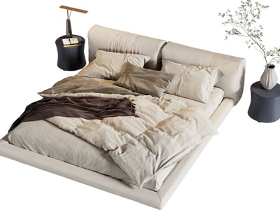 现代布艺双人床 床头柜