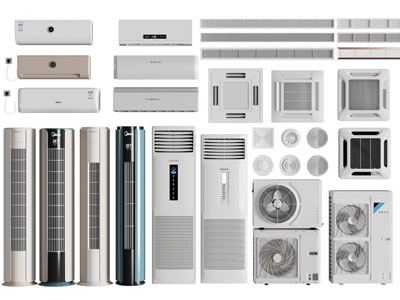 现代柱形 壁挂式 柜式空调3d模型 现代柱形 壁挂式 柜式空调
