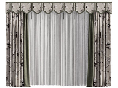 新中式窗帘窗纱3d模型 新中式窗帘窗纱