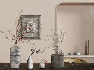 侘寂风陶艺花瓶花卉摆件组合