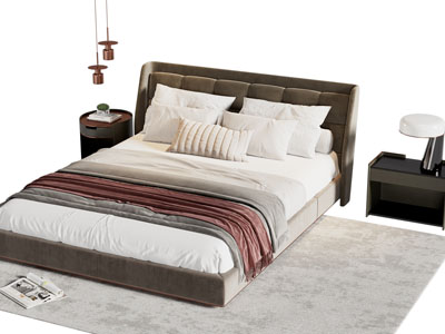 现代双人床 床头柜