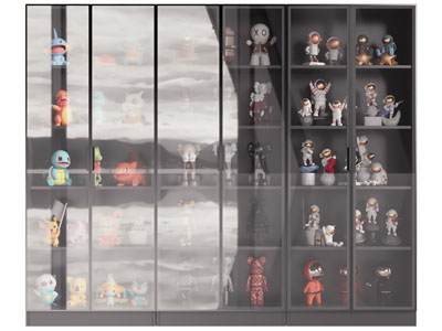 现代玻璃柜门的手办装饰柜