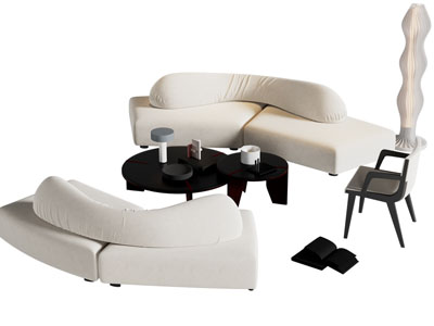 现代弧形多人沙发 休闲椅子和茶几组合